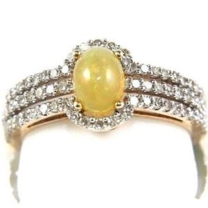 Opal & Diamond 3 Row Bridge Ring 14k RG 1.11Ct